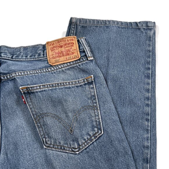 Levis 505 Regular Straight Leg 36 x 29 Blue Jeans Mens Denim Actual 36 x 27 - Picture 10 of 12